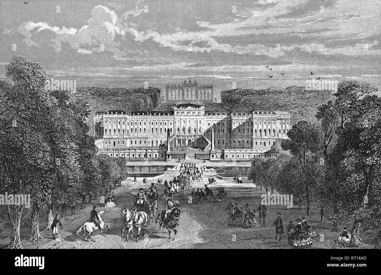 Stahlstich, Schloss Schönbrunn, Belvedere um 1830, Wien, Österreich Stockfoto
