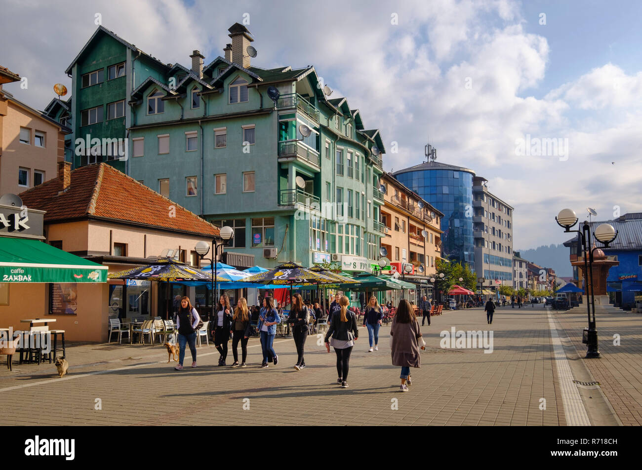 Fußgängerzone, Rozaje, Montenegro Stockfoto