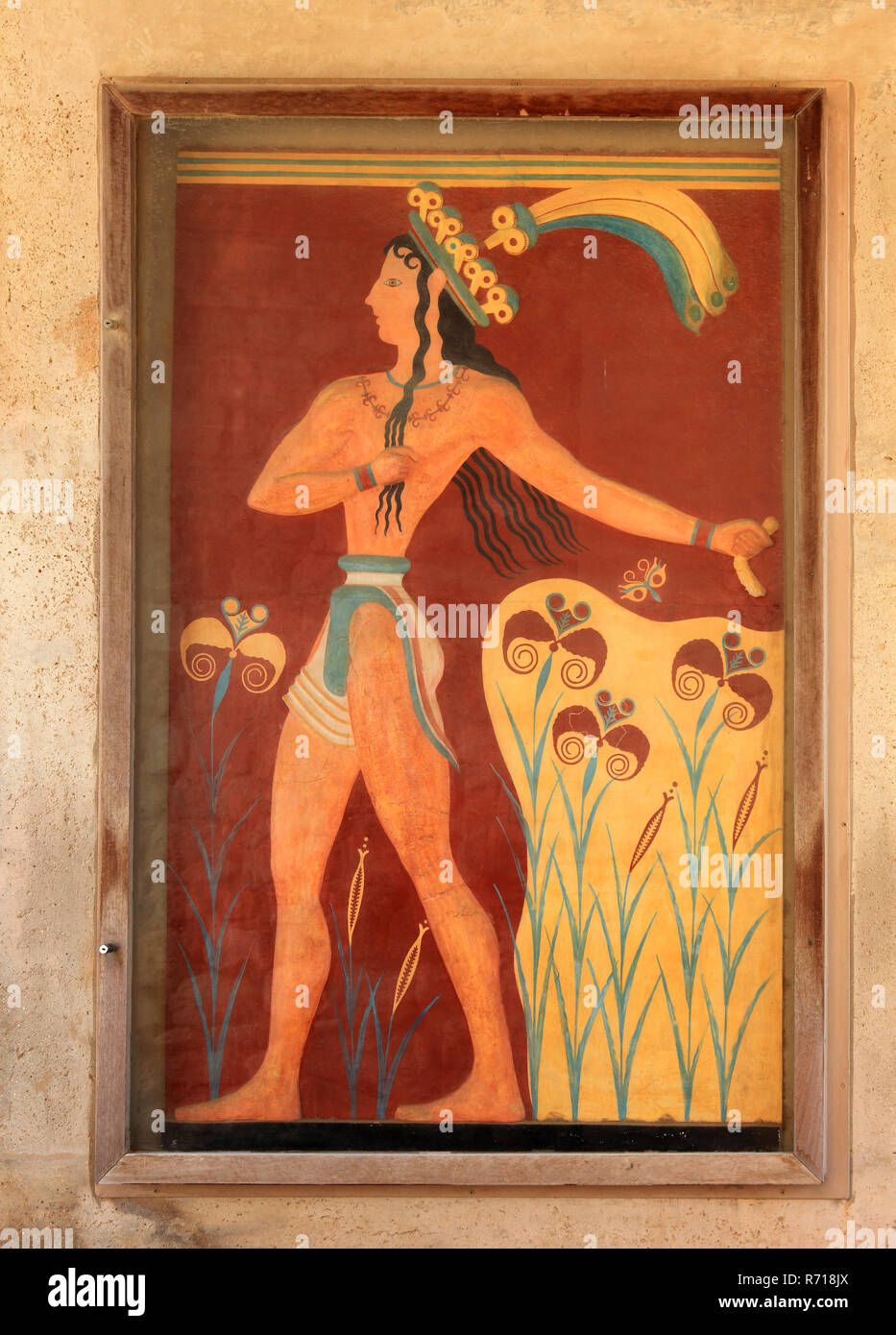 Wandbild, Palast der Minoer, Knossos, Kreta, Griechenland Stockfoto