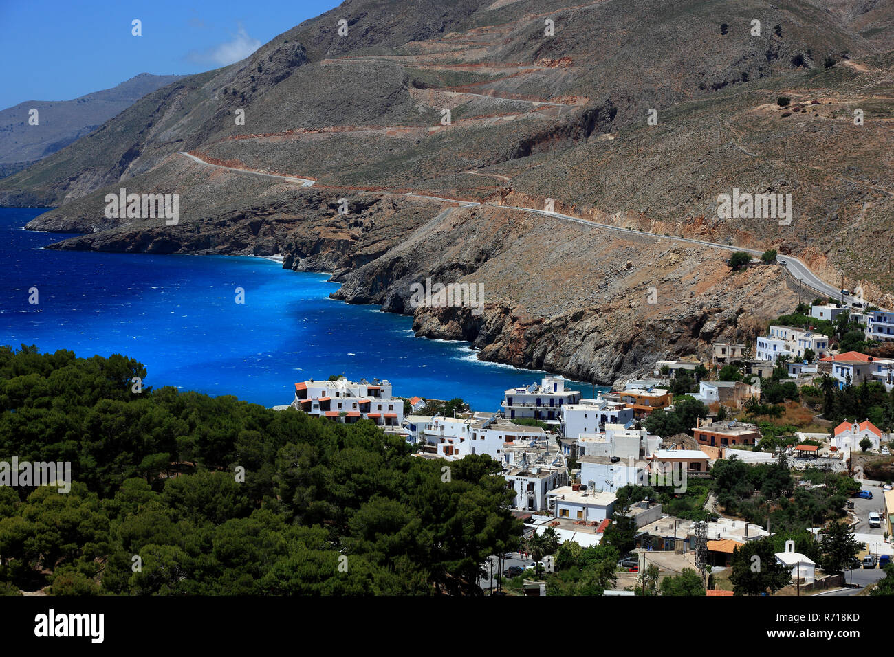 Bucht und Dorf, Hóra Sfakíon, Kreta, Griechenland Stockfoto