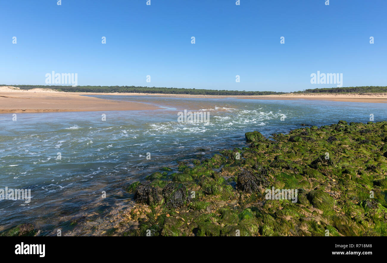 Starke Strömung an der Mündung Payre (Talmont-Saint-Hilaire, Frankreich) Stockfoto