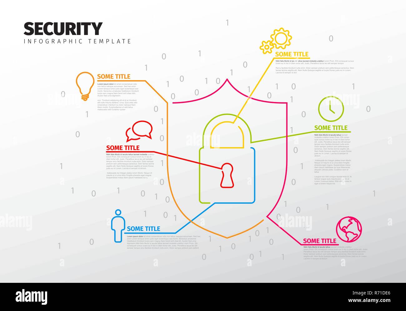 Vektor Sicherheit Infografik Berichtsvorlage von Linien und Symbole gemacht Stock Vektor