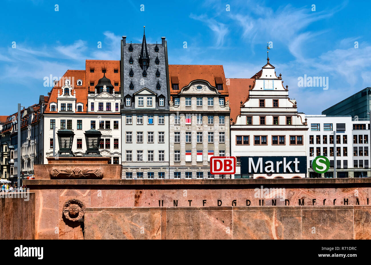 LEIPZIG, Deutschland - Juli 28, 2018: Der Markt, von 1950 bis 1954 den Platz des Friedens (Ort des Friedens) Stockfoto