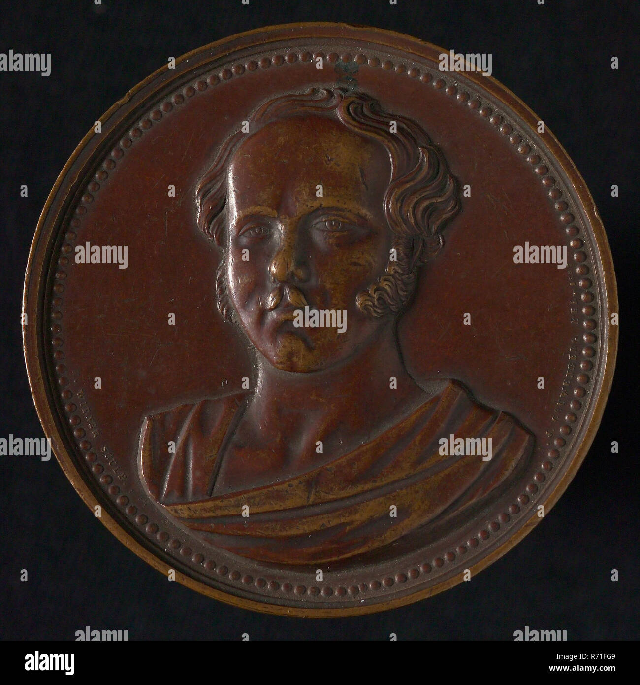 Charles Wiener, Medaille auf dem Tod von Van Dam van Isselt, Sterbeurkunde penny Material Bronze, mit Blick auf die Büste von E.w. van Dam van Isselt, keine. Stockfoto