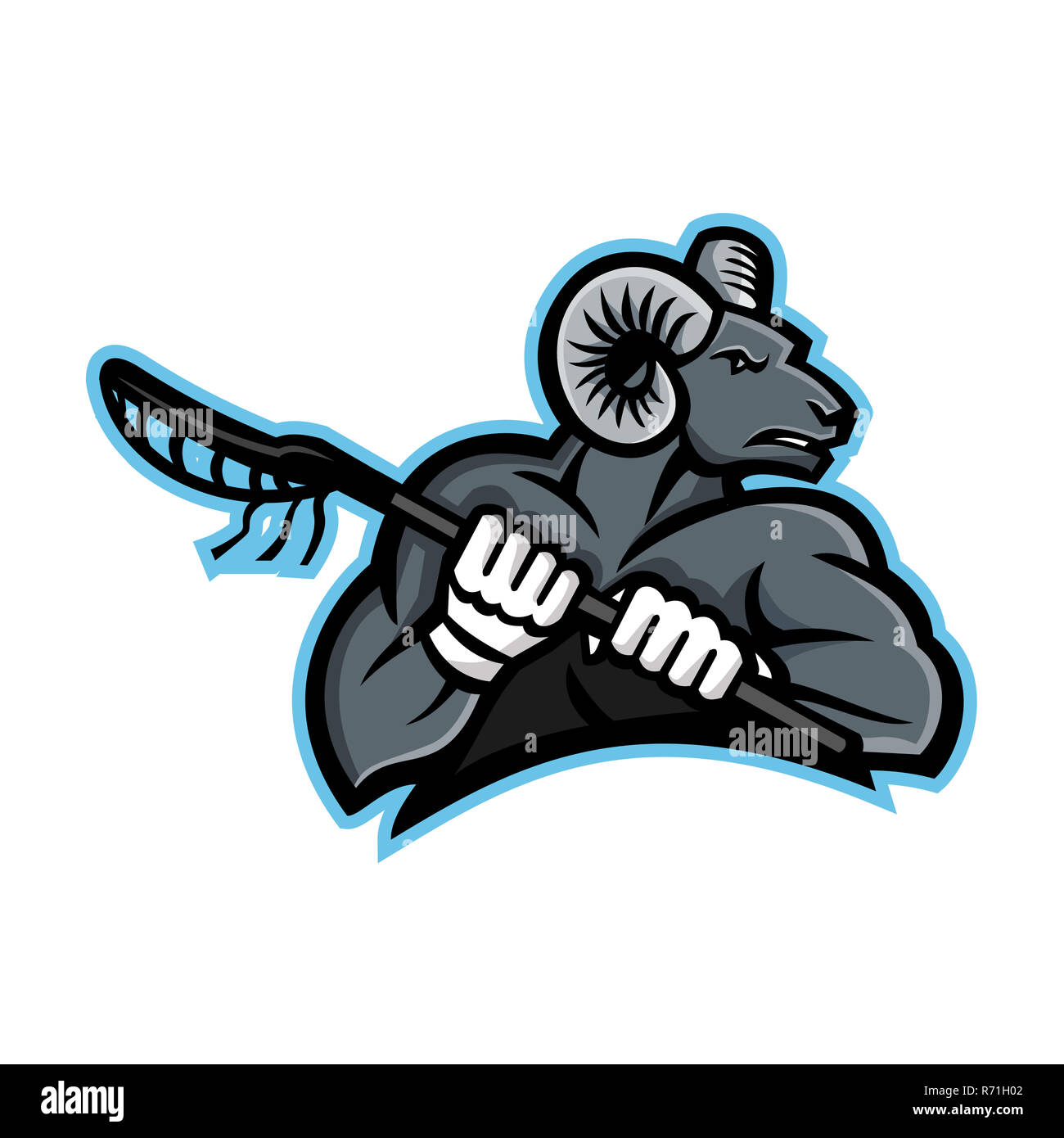 Bighorn Ram Lacrosse Maskottchen Stockfoto