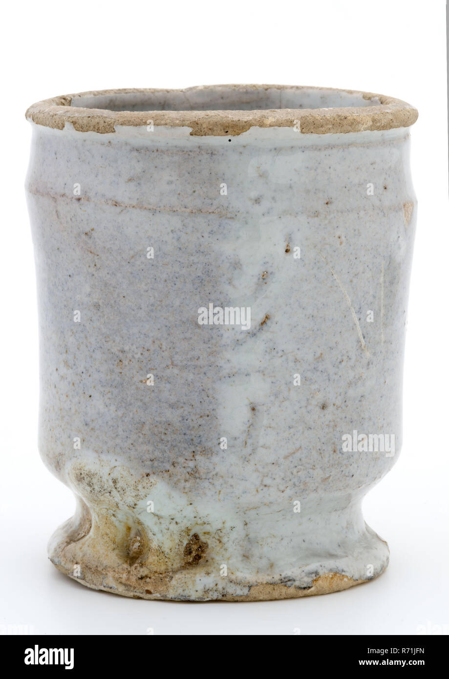 Steingut salbe Glas, zylindrisch, auf Standfuß, transparent weiß glasiert, Salbe jar pot Halter Boden Keramik Steingut Glasur Glasur aus Zinn finden, Hand gebacken 2 x glasierte Irdenware Salbe jar Zylindrische auf Standfuß