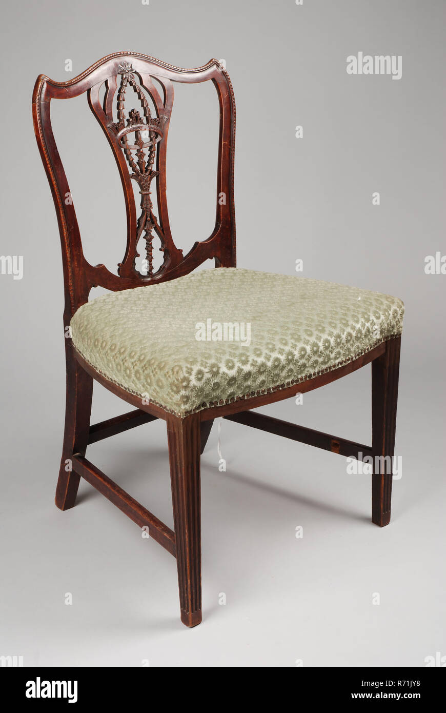 Mahagoni gerade Chippendale Stuhl, gerade - Sitz Stuhl Sitz Möbel Interieur  interior design holz Mahagoni Buche samt Messing, öffnen Sie die  Arbeitsplatte in der Krone und Girlanden Hellgrün velor Polsterung  Vorderbeine mit
