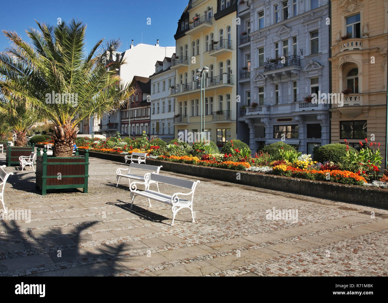 Mlynske nabrezi Straße in Karlsbad. Böhmen. Der Tschechischen Republik Stockfoto