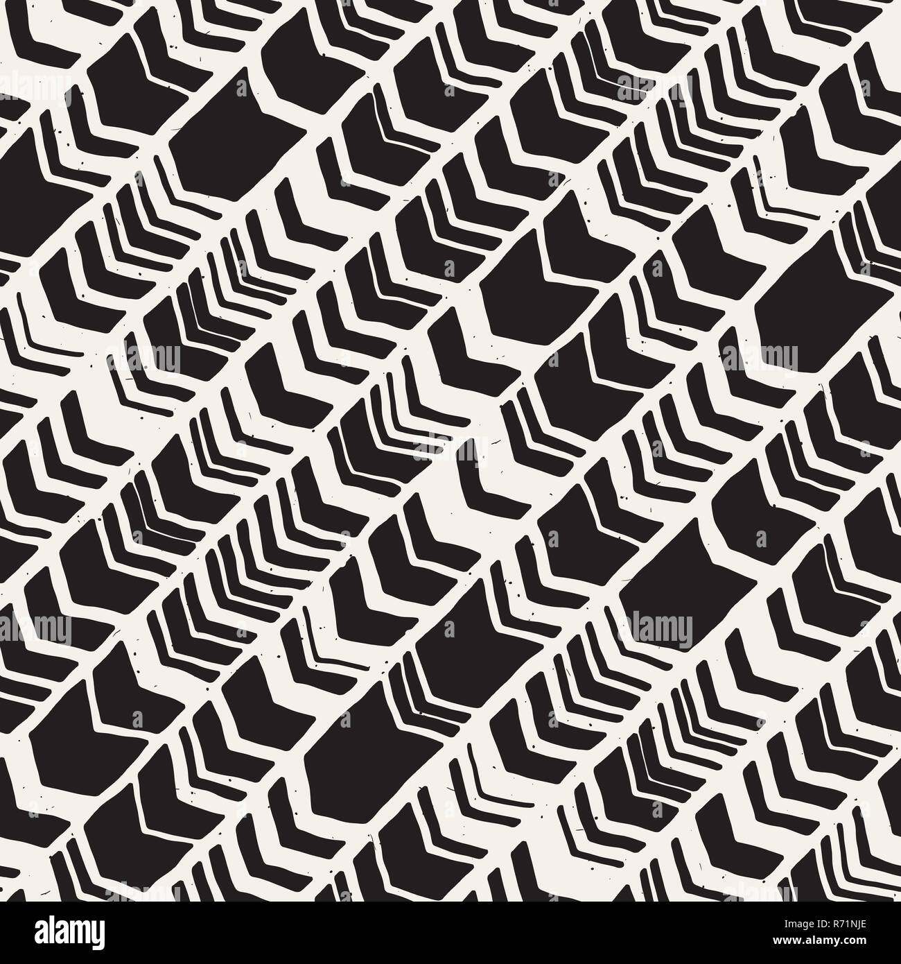 Nahtlose Hand gezeichneten Stil chevron Muster in Schwarz und Weiß. Abstract vector Hintergrund Stockfoto