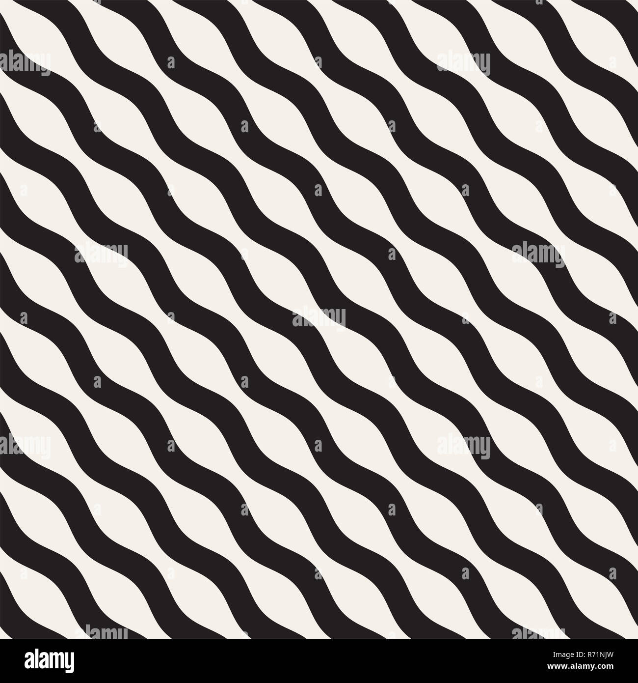 Vektor Nahtlose schwarzen und weißen Wellenlinien Muster. Abstrakte geometrische Hintergrund Design. Stockfoto