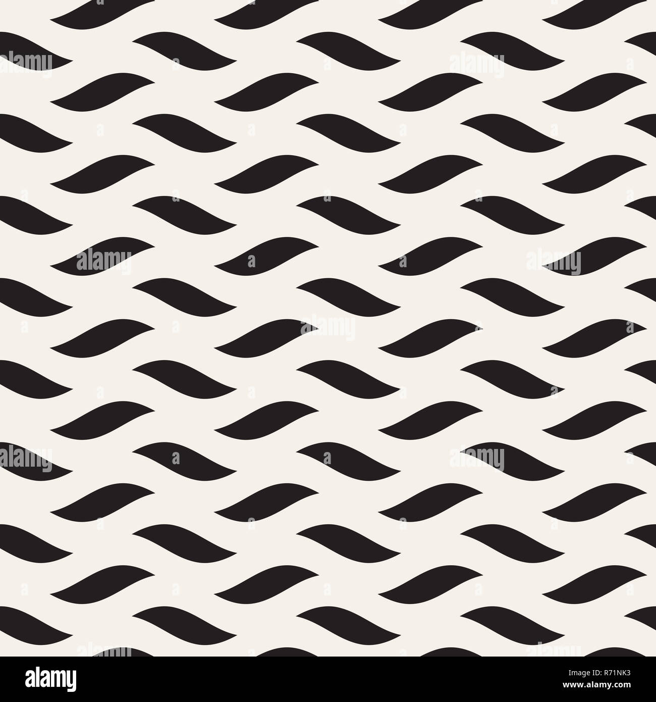 Nahtlose schwarz-weiß Hand gezeichnete Wellenlinien Vektormuster Stockfoto