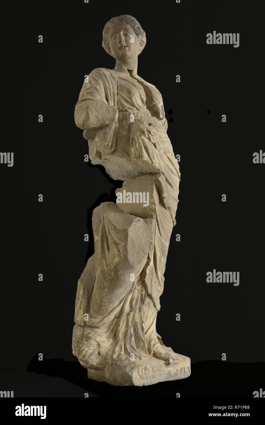 J.P. van de Oude Baurscheit, Sandstein bild Flora, Fassade Skulptur Skulptur footage Bauteil Sandstein Stein, ca 120 kg, sculpted gesausd zwei Bilder der Eingang des Hauses Haringvliet 46 Monogramm in einem (Ligatur): PVB. F 1712 (auf Sockel) Adriaen Van der Werff des Klassizismus Merchant House elite Noorthey Zweiten Weltkrieg Frühling Frühling Frühling Ceres Flora Rotterdam Dreieck Haringvliet Van'Huis met de Beelden' am Haringvliet Bad Reiboldsgr n 46 von Adriaen Van der Werff gefunden in den Ruinen 1940 konzipiert. Stockfoto