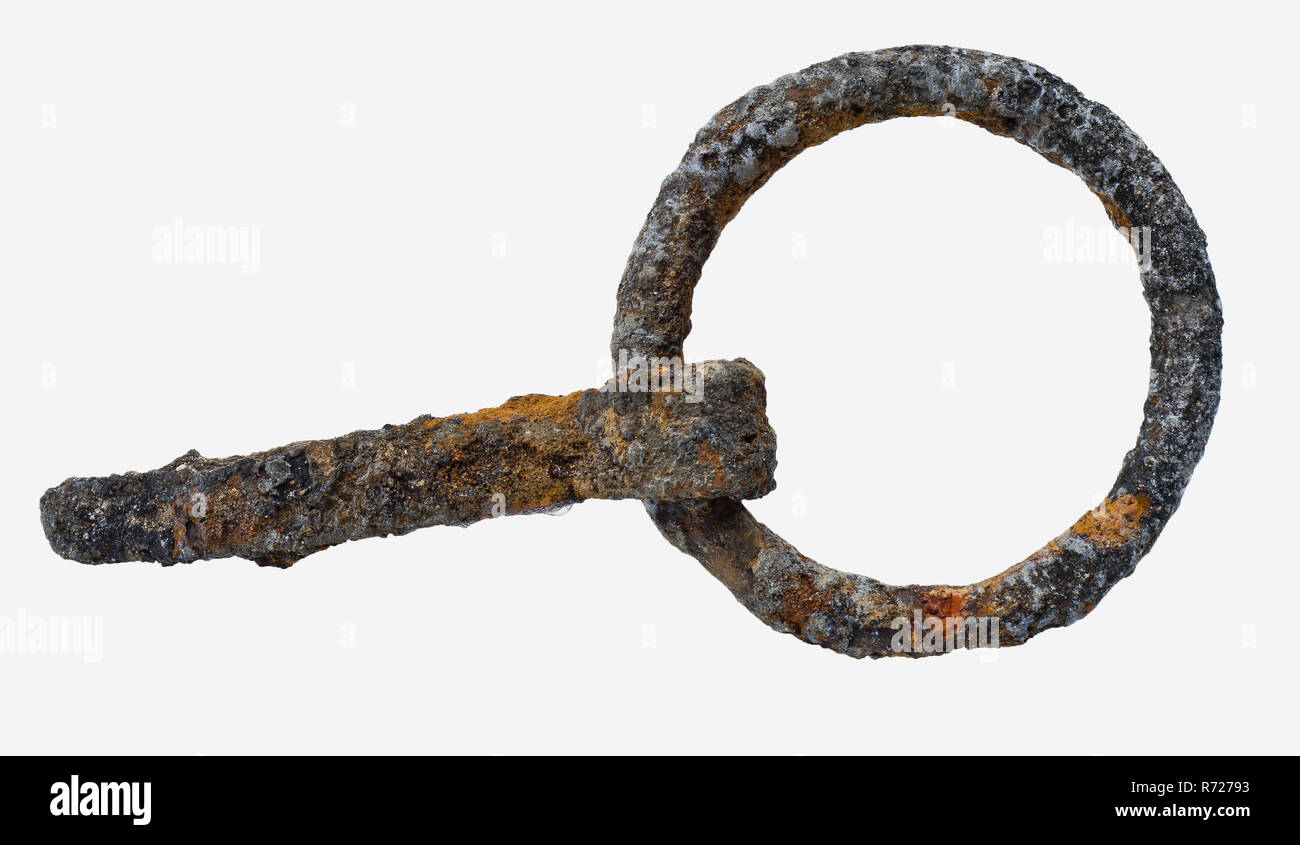 Pen mit Ring (Auge), die Versiegelung des Bodens finden Sie Eisen, Archäologie Rotterdam Dreieck New Haven archäologische Fund im Boden Rotterdam Nieuwe Haven 21-08-1980 Stockfoto