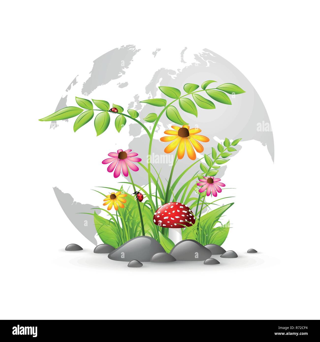 Natur und Pflanzen auf der Erde mit bunten Blumen Vektor-illustration EPS 10. Stock Vektor
