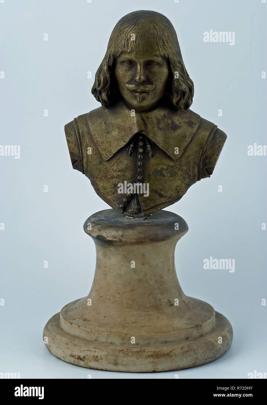 Büste von Mann, vermutlich Admiral, auf Marmorsockel, Büste Skulptur footage Stiftungen Kupfer marmor stein Metall, Archäologie Feijenoord Rotterdam Feyenoord archäologische Fund im Boden Feijenoord 1872. Stockfoto