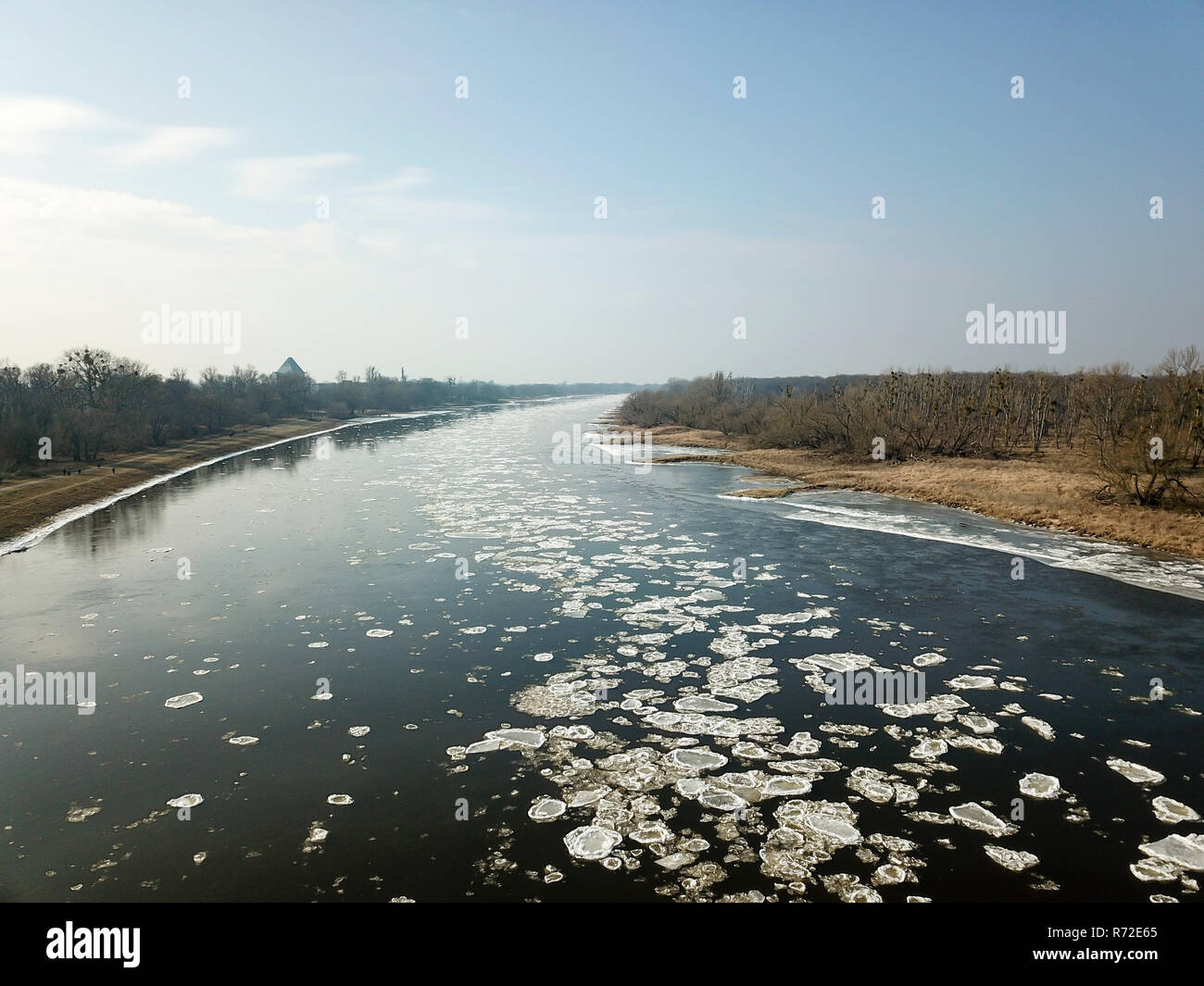 Eis driften, Eisgang auf der Elbe, Eisschollen Stockfoto
