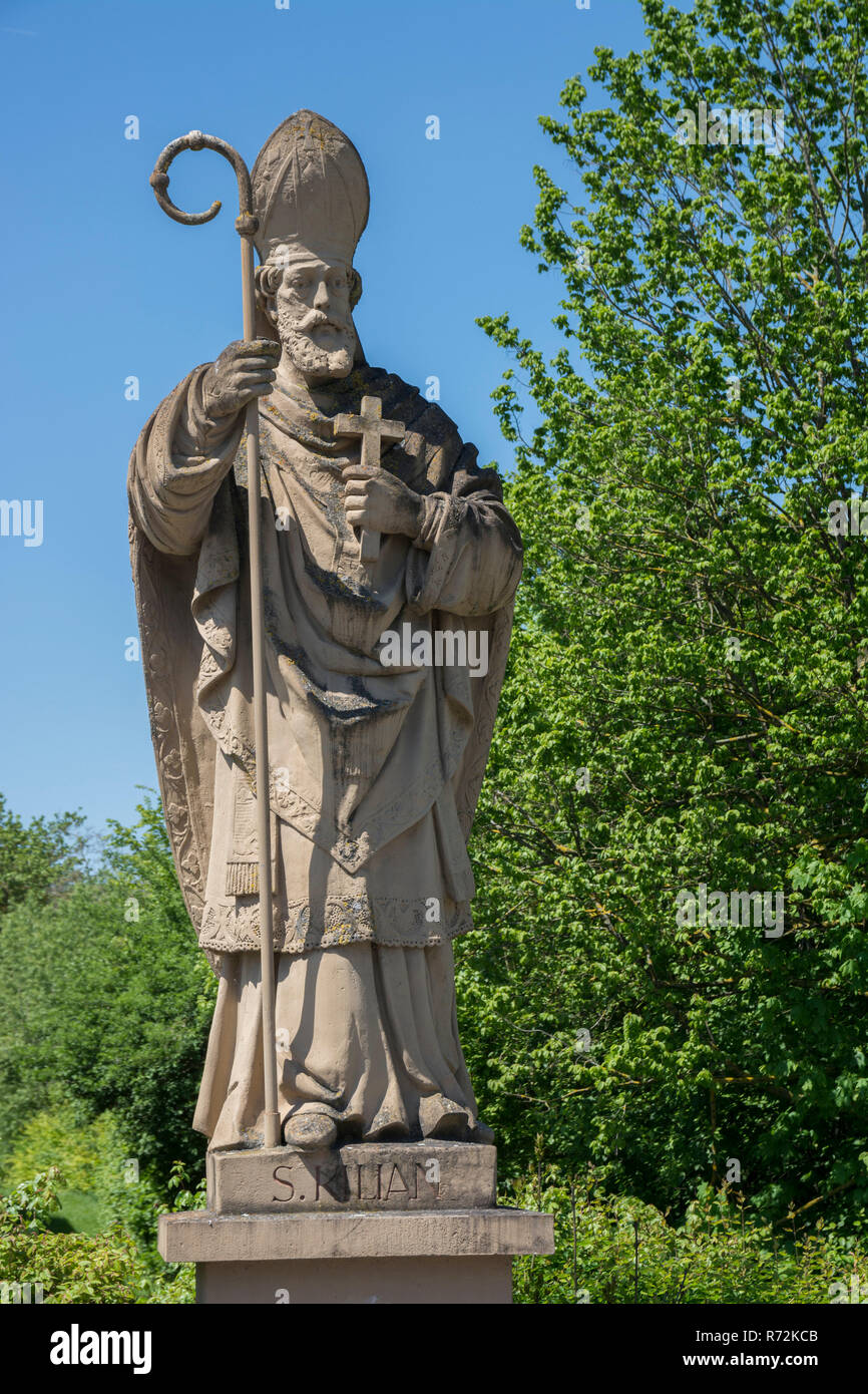 Skulptur des Heiligen Kilian, markelsheim, Bad Mergentheim, Taubertal, main-tauber Region, Heilbronn - Franken, Baden-Württemberg, Deutschland Stockfoto