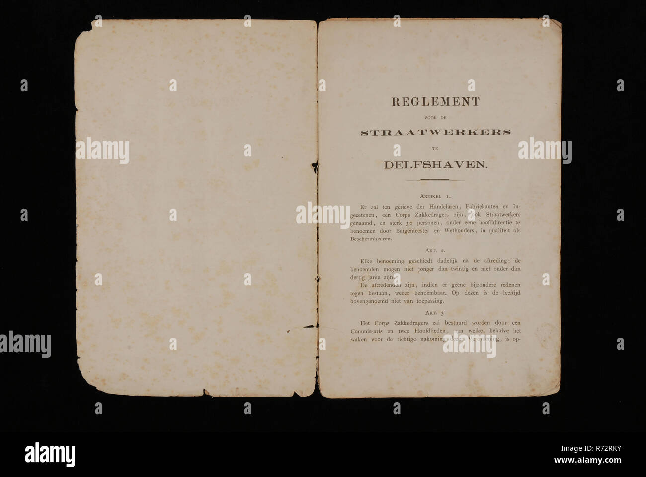 Vorschriften für die Streetworker in Delfshaven, Verordnungen Buch Informationen form Papier, Delfshaven Rotterdam Stockfoto