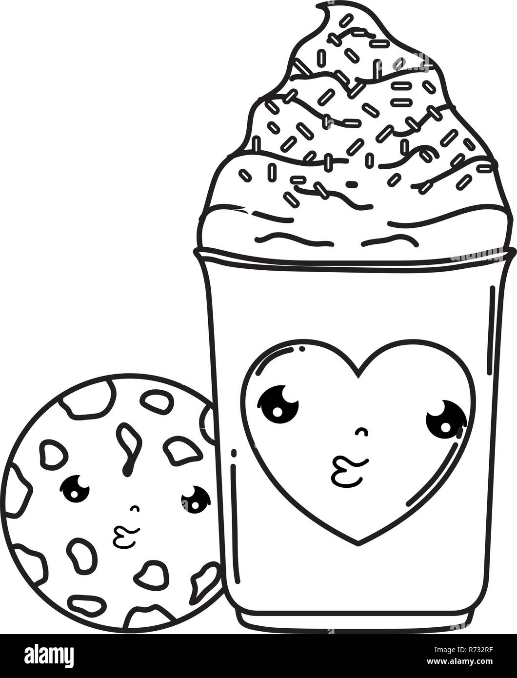 Cute ice cream mit Cookie kawaii Charakter Stock Vektor