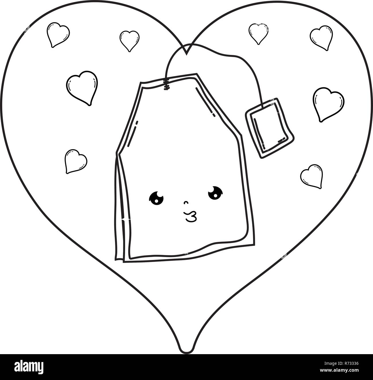 Cute Teebeutel mit Herz kawaii Charakter Stock Vektor