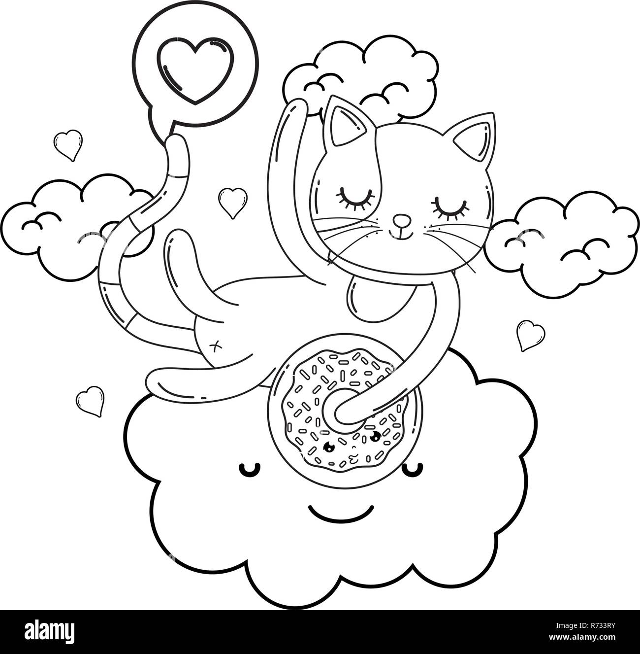 Süße Katze mit Donut in der Cloud Stock Vektor