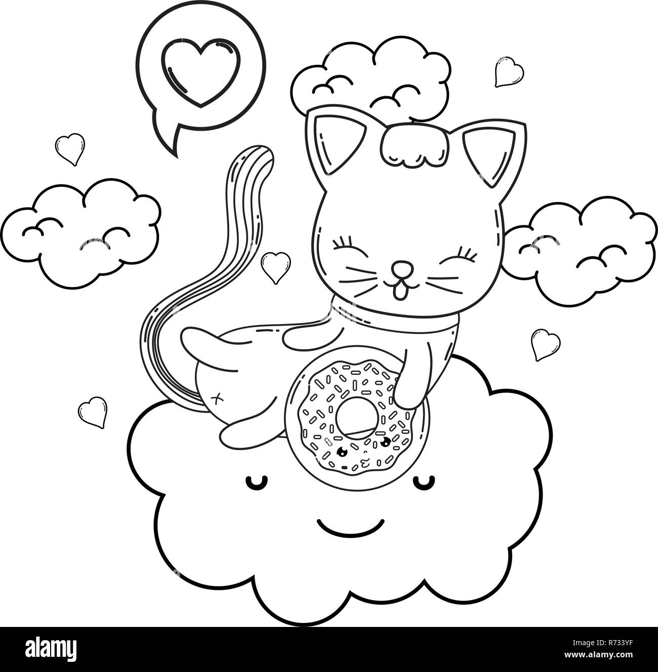 Süße Katze mit Donut in der Cloud Stock Vektor