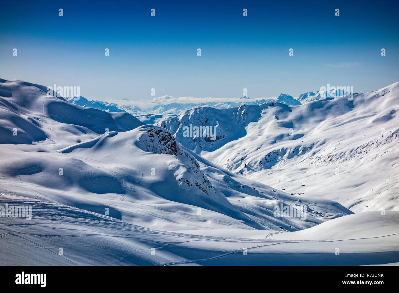 Schneebedeckten Alpen, Davos Platz, Graubünden, Schweiz Stockfoto