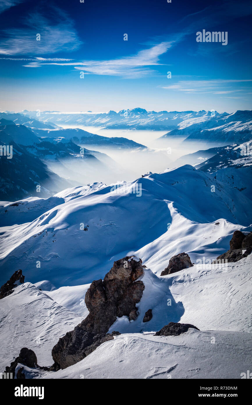 Schneebedeckten Alpen, Davos Platz, Graubünden, Schweiz Stockfoto