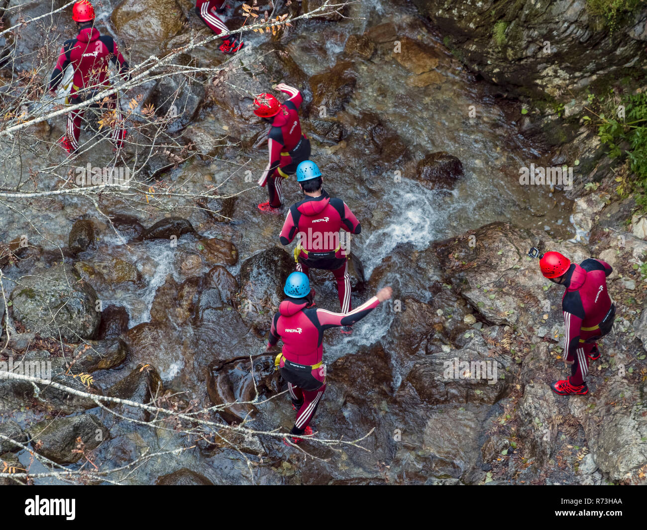 Canyoning, Outdoor Sport Park Area 47 Ötztal-Bahnhof, Imst, Tirol, Österreich, Europa Stockfoto