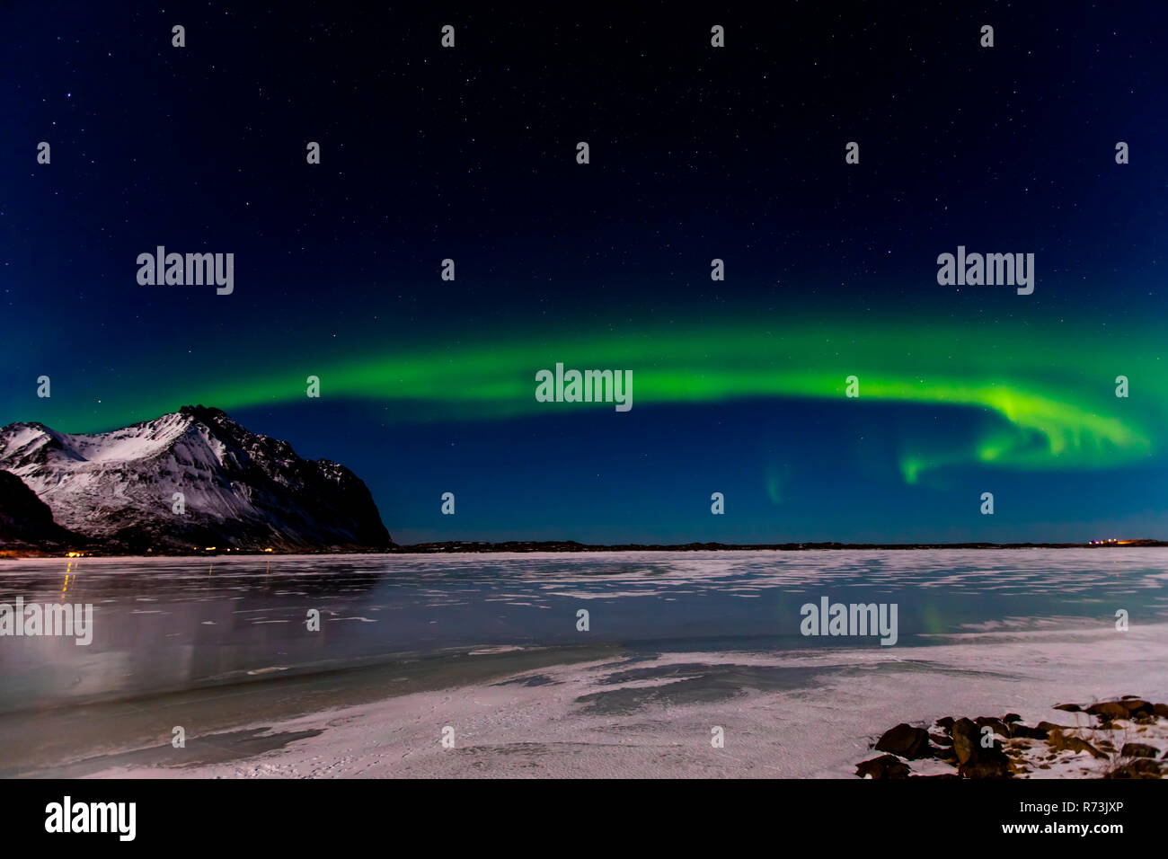 Aurora Borealis, Eggum, Lofoten, Nordland, Norwegen Stockfoto