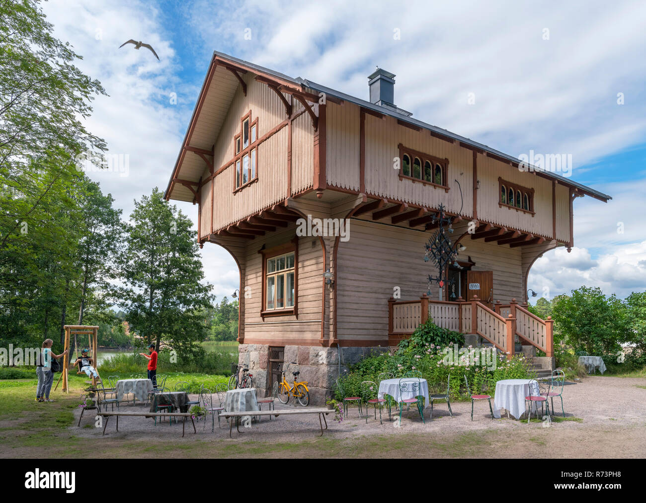 Der Förster Haus (heute ein Café), Freilichtmuseum Seurasaari, Seurasaari in Helsinki, Finnland. Stockfoto