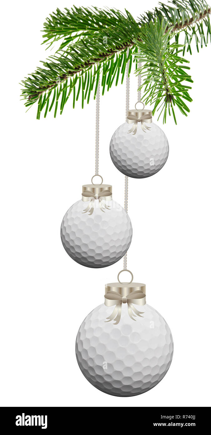 Golf christmas ball hängen an der Tanne Zweig, Weihnachtskarte Stockfoto