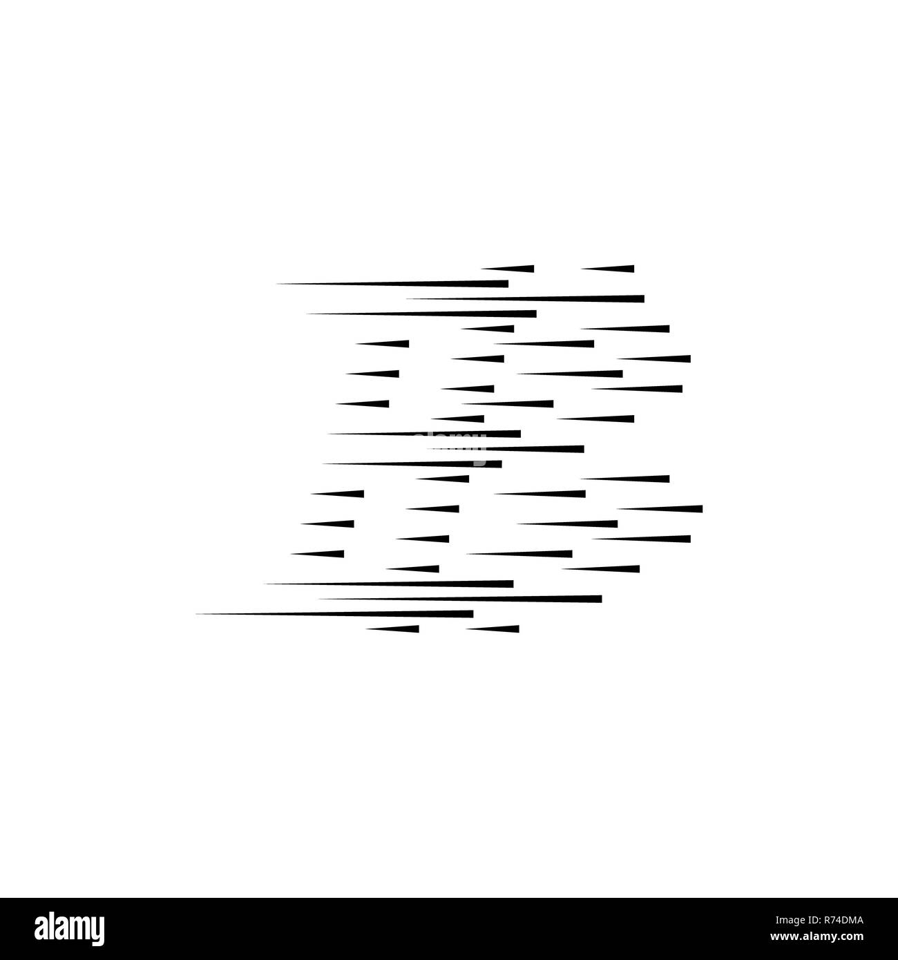 Isolierte Speed Lines. Die Wirkung von Bewegung auf ihr Design. Schwarze Linien auf einen transparenten Hintergrund. Der fliegende Partikel. Vector Illustration. Die Bewegung nach vorn Stockfoto