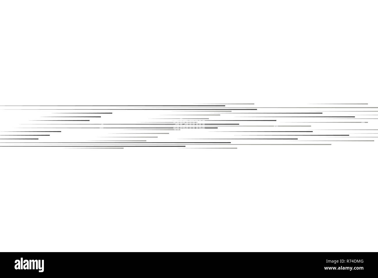 Isolierte Speed Lines. Die Wirkung von Bewegung auf ihr Design. Schwarze Linien auf einen transparenten Hintergrund. Der fliegende Partikel. Vector Illustration. Die Bewegung nach vorn Stockfoto