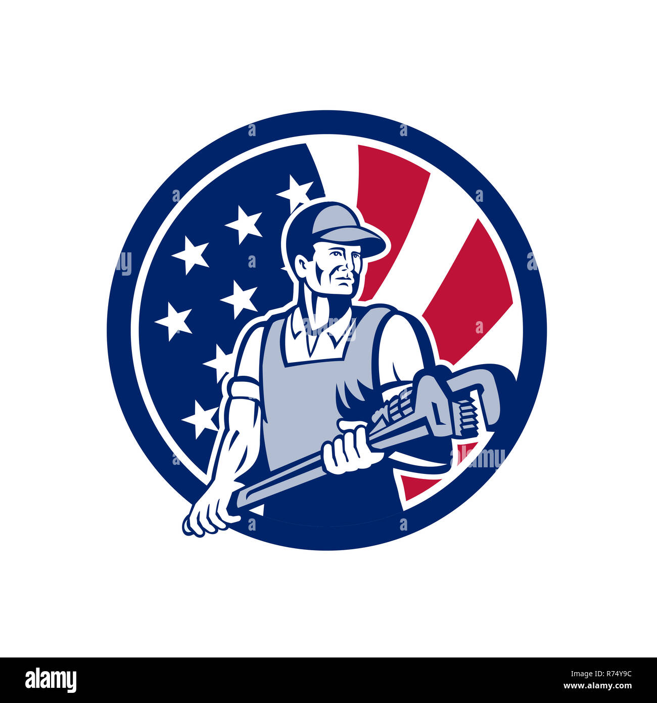 Amerikanischen Klempner und Pipefitter USA-Flagge Symbol Stockfoto