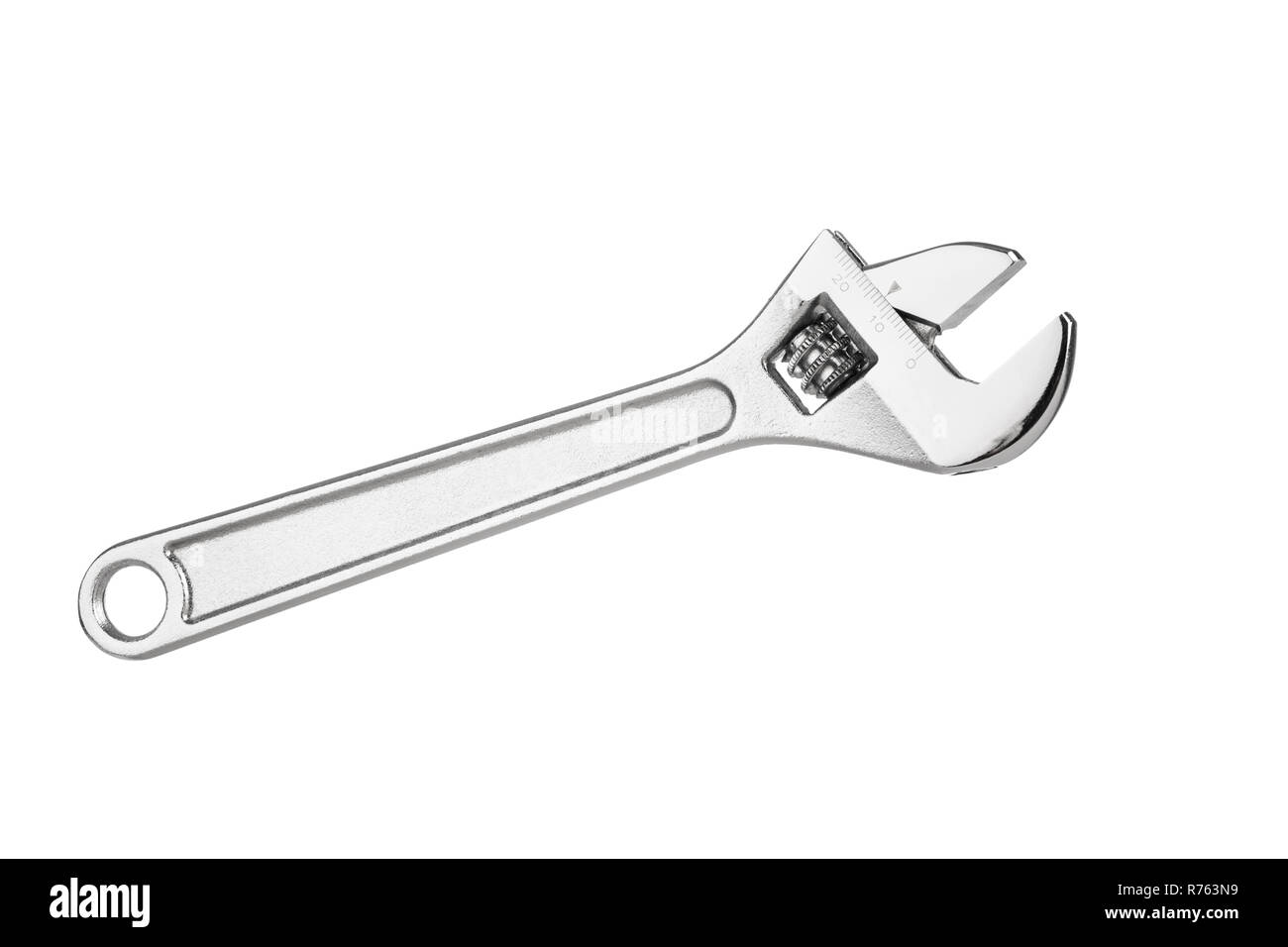 Ein verstellbarer Schraubenschlüssel Werkzeug auf weißem Hintergrund Stockfoto