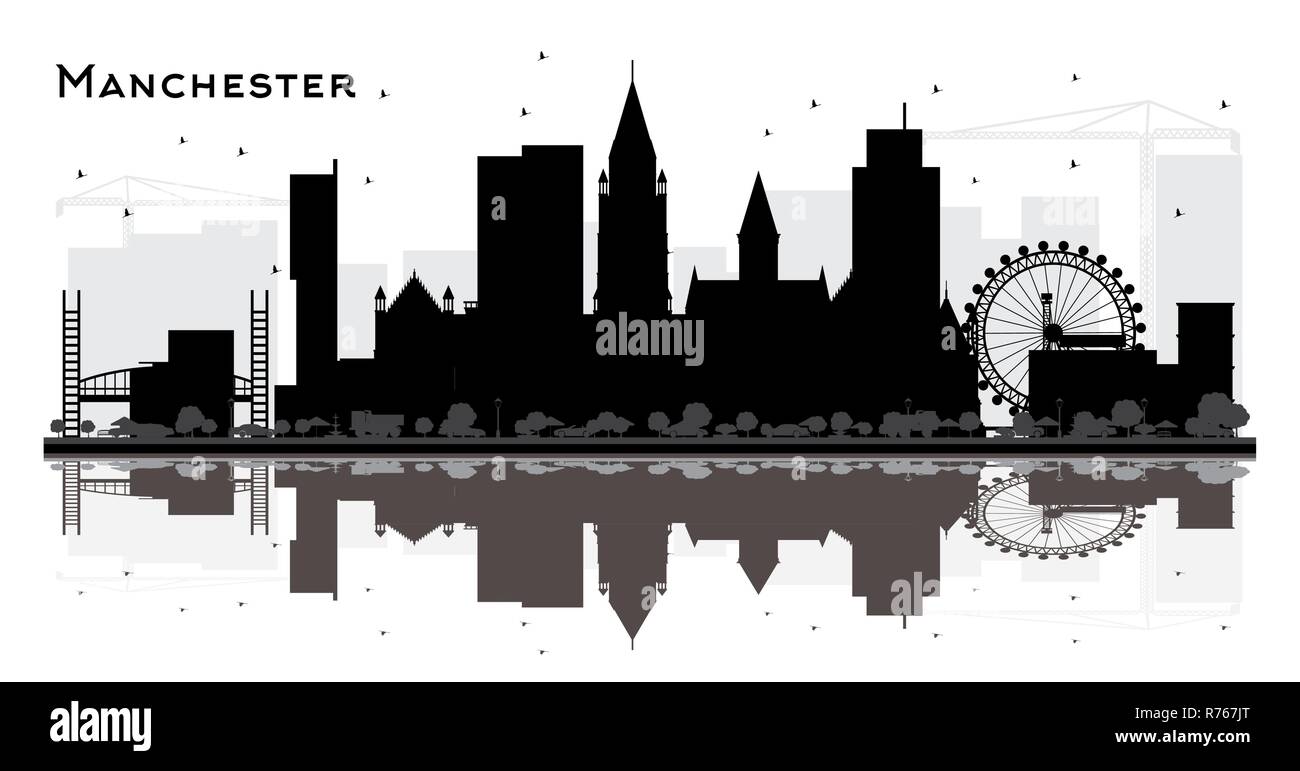 Manchester City Skyline Silhouette mit schwarzen Gebäude isoliert auf Weiss. Vector Illustration. Business Travel und Tourismus Konzept Stock Vektor