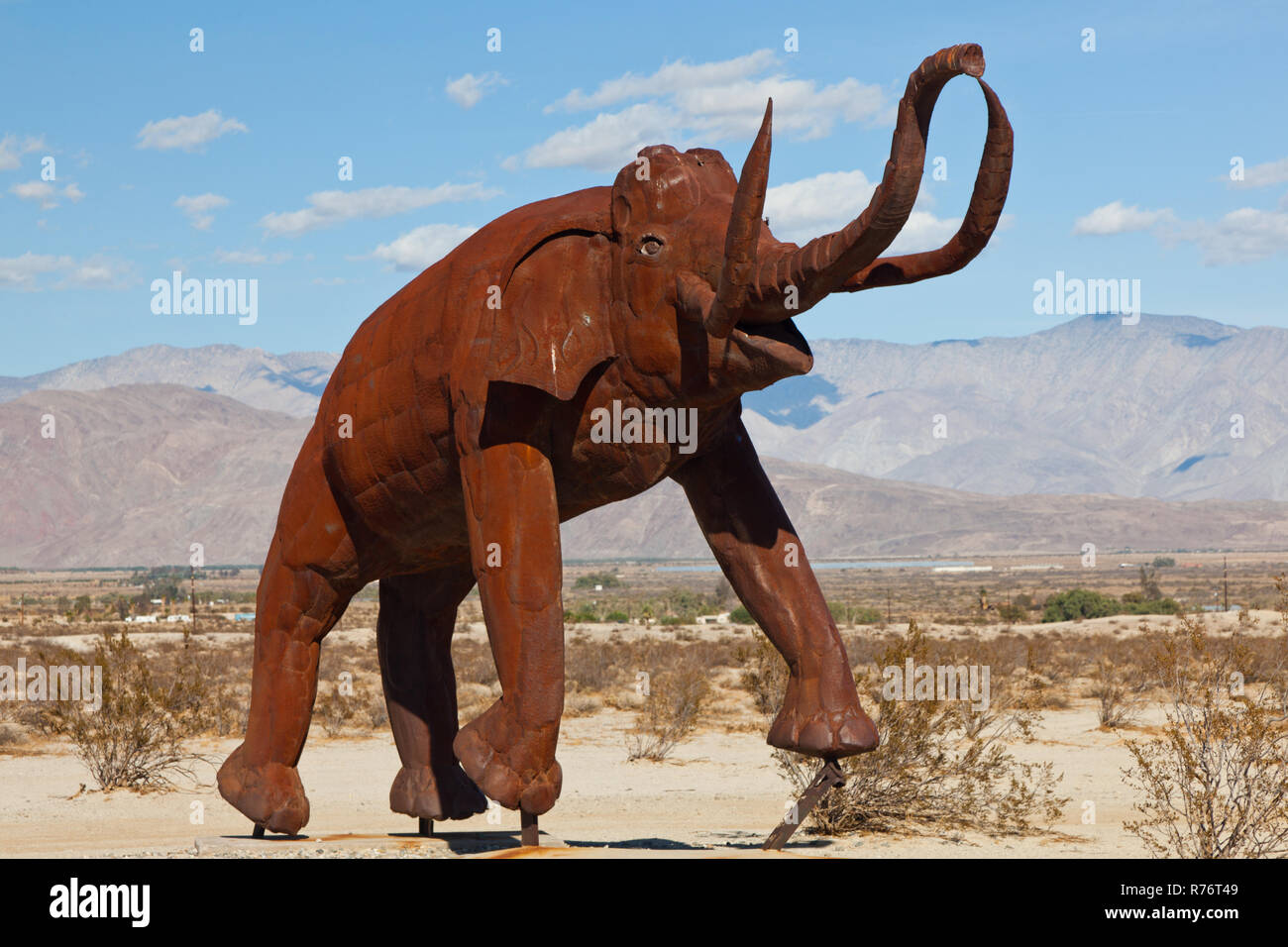 Elefant Stahl Skulpturen in Galleta Meadows in den Borrego Springs, CA Stockfoto