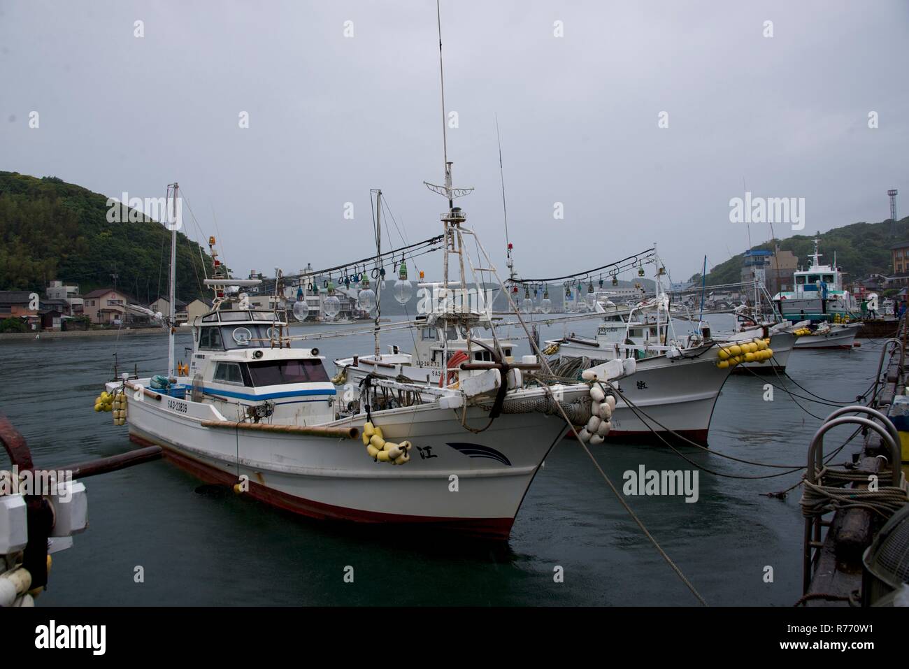 Spezielle squid Fischerboote in Yobuko, Japan Stockfoto