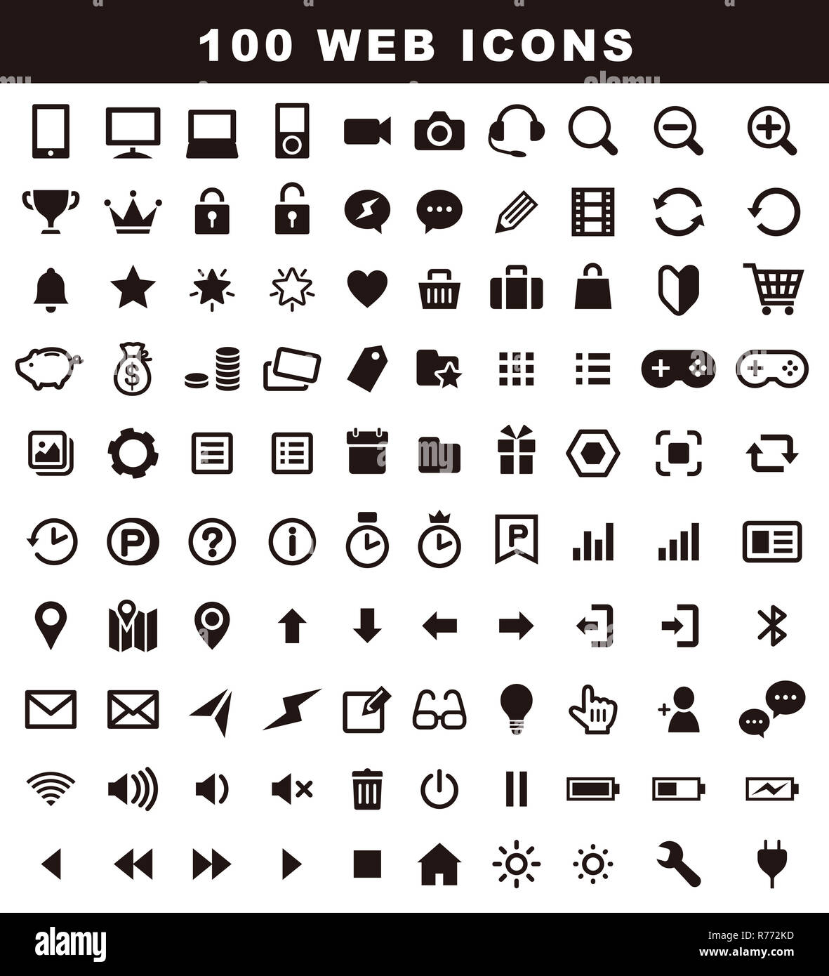 100 verschiedene Icons, Web Icon Set Stockfoto