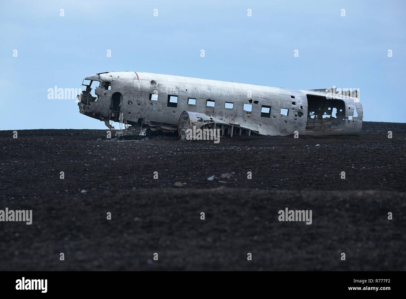 Flugzeugwrack in Island Stockfoto