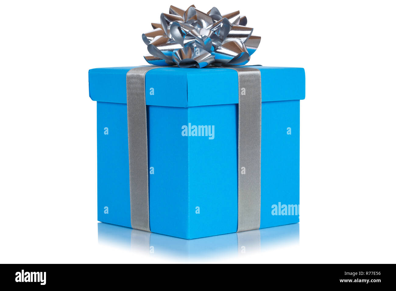 Geschenk Geschenk Weihnachten Geburtstag Hochzeit wünschen blue box auf weißem Hintergrund Stockfoto