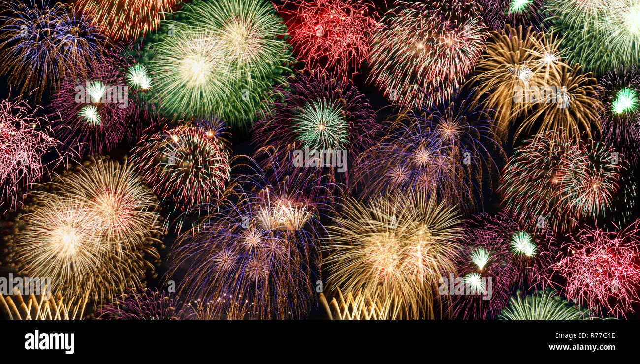 Silvester Feuerwerk Hintergrund Fahne Jahre Jahr Feuerwerk das Neue Jahr Hintergründe Stockfoto