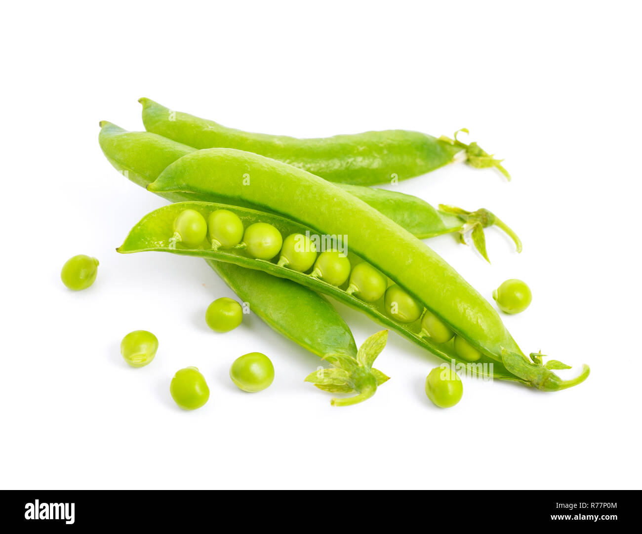 Pea pods isoliert Stockfoto