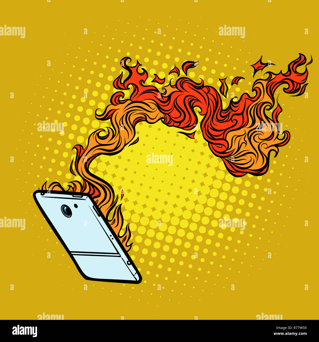 Smartphone Flammen. Zerstörung der Technologie Stockfoto