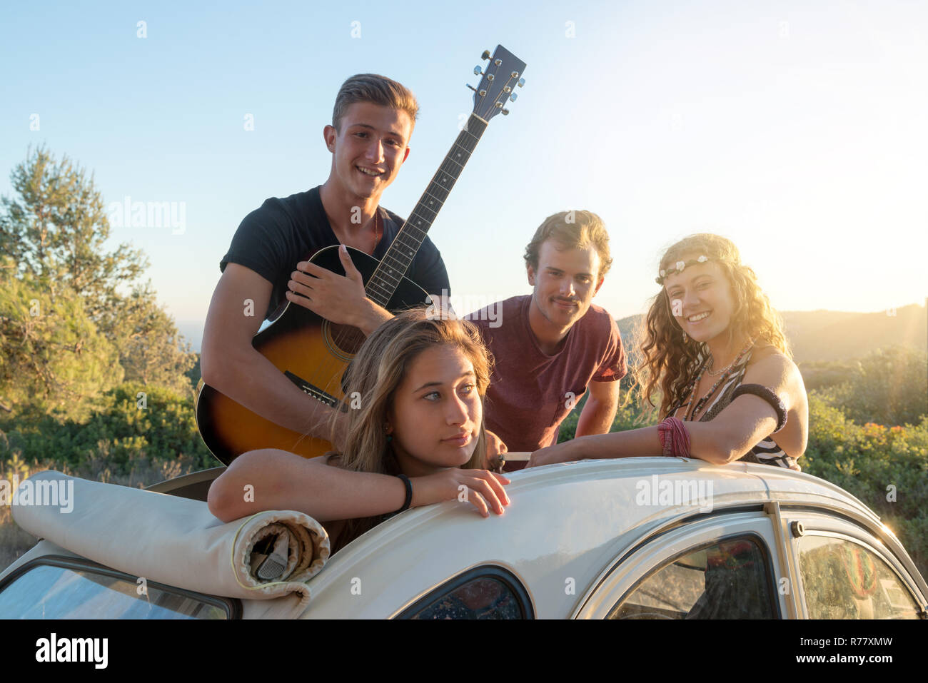 Glückliche Gruppe auf Ferien Stockfoto