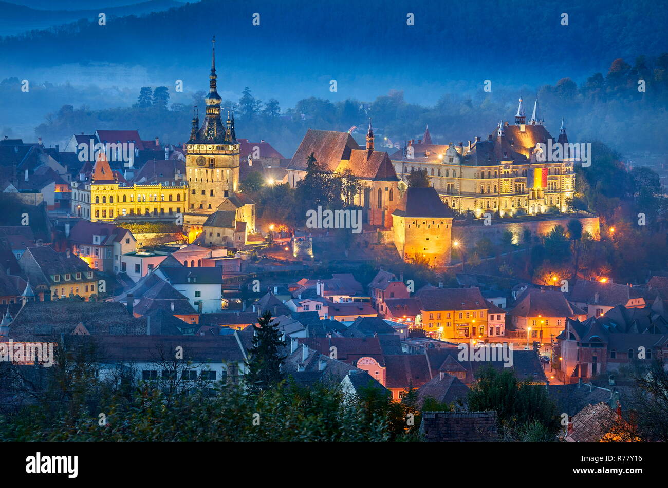 Sighisoara am Abend Zeit, Siebenbürgen, Rumänien, UNESCO Stockfoto