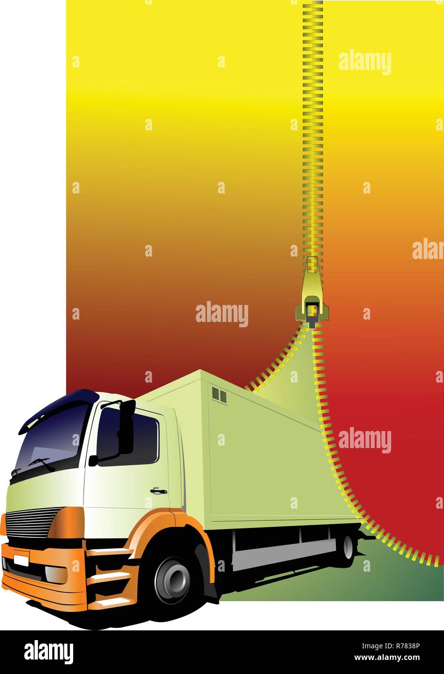 Reißverschluss öffnen kleine gelbe Lastwagen. LKW. Vektor-illustration Stock Vektor