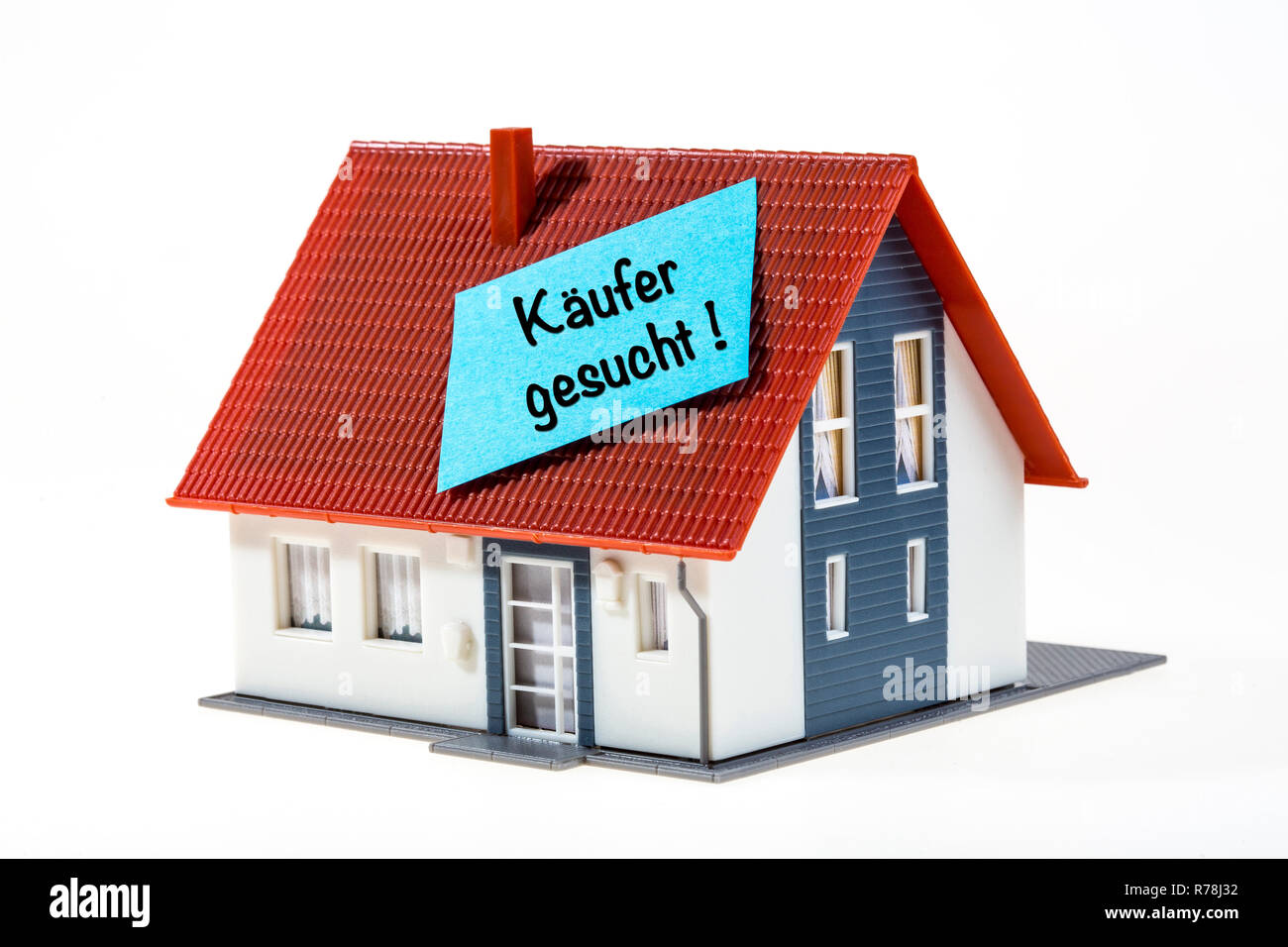 Immobilien Symbol, auf der Suche nach Käufern, Deutsche Sprache Stockfoto
