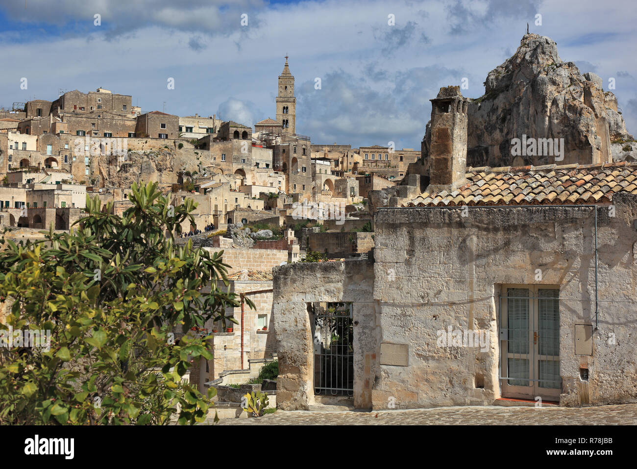 Das historische Zentrum, Sassi di Matera Höhlenwohnungen, UNESCO-Weltkulturerbe, Matera, Basilikata, Italien Stockfoto